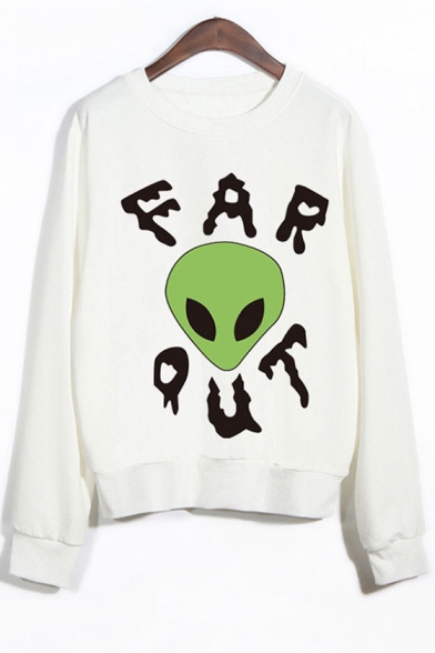 Fashion Letter Alien Print Round Neck Long Sleeve Sweatshirt