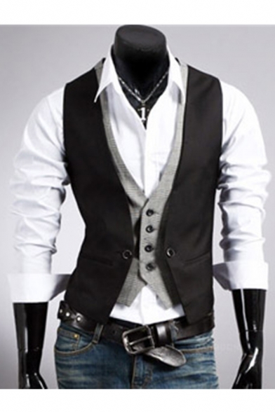 Gentlemanlike Color Block Sharp Cutting Button Down Layered Tiered Vest