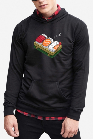 Leisure Cute Cartoon Sushi Pattern Long Sleeves Pullover Hoodie with Pocket