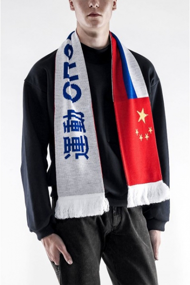 New Arrival Chinese Character Russian Letter Pattern Tassel Hem Warm Scarf