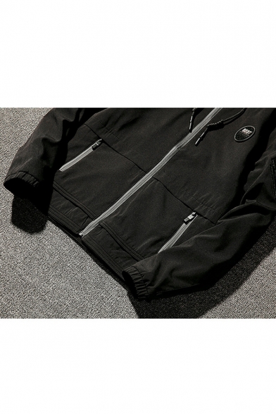 New Arrival Letter Patchwork Detail Long Sleeve Zip Up Hooded Leisure Coat