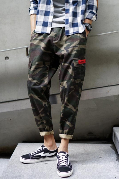 New Stylish Letter Print Leisure Pants with Flap Pocket