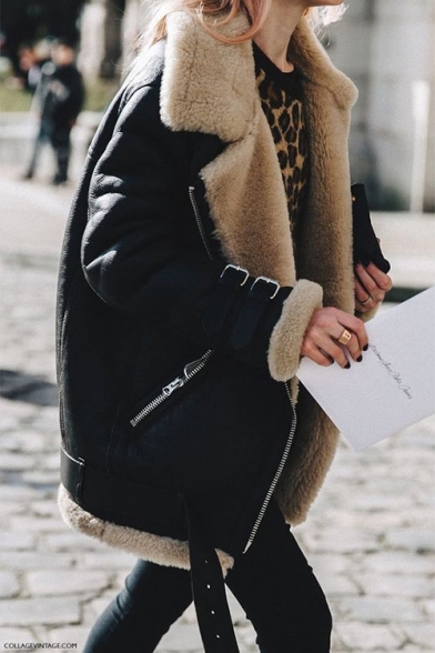 New Stylish Long Sleeve Zipper Warm Fur Jacket