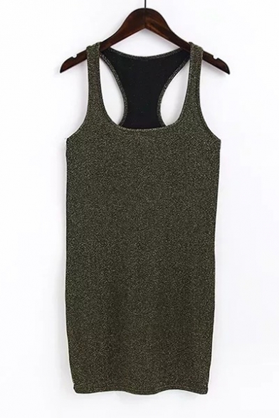 Sexy Low-cut Sleeveless Plain Bodycon Mini Tank Dress