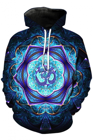 Stylish Kaleidoscope Printed Long Sleeves Pullover Hoodie with Pocket