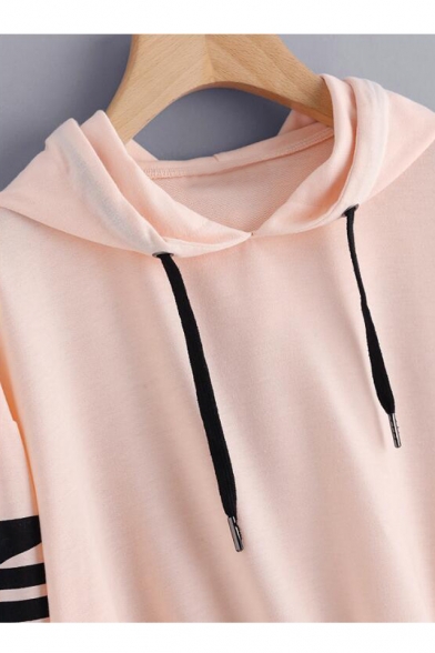 Stylish Over-Sized Letter Printed Long Sleeves Pullover Cropped Hoodie with Drawstring