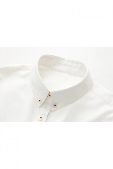 Cute Cat Embroidery Button Down Point Collar Long Sleeves Shirt