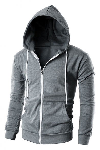 Men's Fashion Simple Plain Long Sleeve Zip Up Hoodie - Beautifulhalo.com