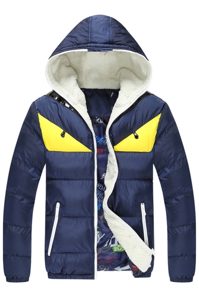 New Arrival Fashionable Color Block Zippered Long Sleeve Hooded Padded Coat