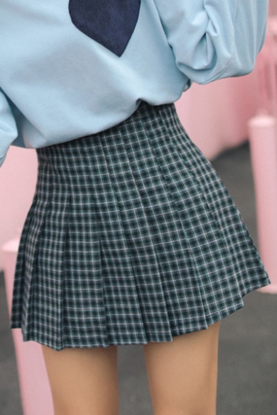 New Fashion Plaid Pattern High Waist Pleated Mini Skirt
