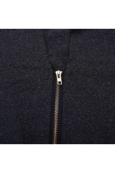 Simple Plain V-Neck Short Sleeve Zip Up Pencil Mini Dress