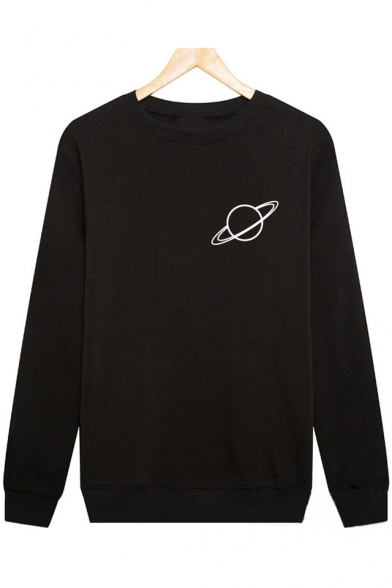 Simple Planet Printed Round Neck Long Sleeves Pullover Sweatshirt