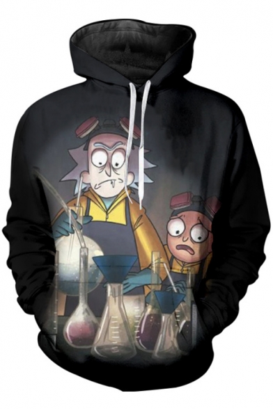 Stylish Cartoon Chemical Experiment Beaker Pattern Long Sleeves Pullover Hoodie with Pocket