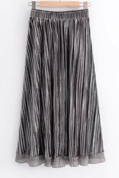 Stylish Elastic Waist Midi Pleated Layered Skirt Trimmed with Chiffon