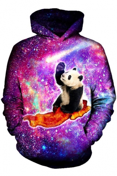 Brilliant Panda Bacon Galaxy Pattern Long Sleeves Pullover Hoodie with Pocket