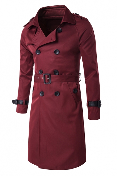 Classic Notched Lapel Long Sleeves Belted Waist Double Breasted Trench Coat