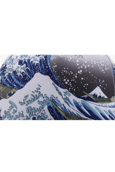 Japanese Style Wave Spoondrift Spray Printed Baseball Hat Cap