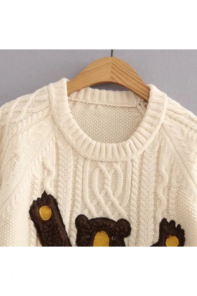 Lovely Bear Pattern Long Sleeve Round Neck Pullover Sweater