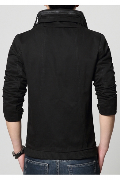 Men's New Fashion Simple Plain Long Sleeve Zip Up Coat