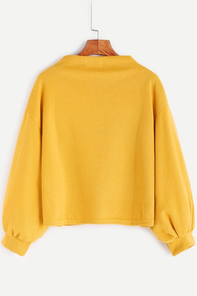Simple Letter Pattern High Neck Long Blouson Sleeves Pullover Loose Sweatshirt