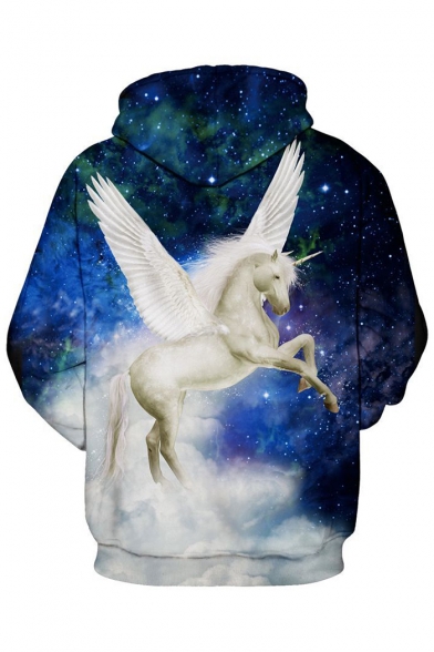 Stylish Unicorn Pegasus Galaxy Pattern Long Sleeves Pullover Hoodie with Pocket