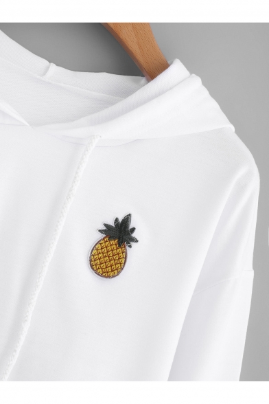 New Arrival Pineapple Embroidered Long Sleeve Cropped Hoodie