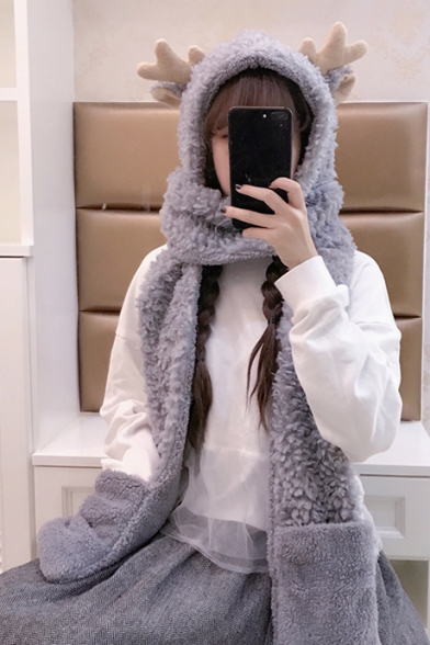 New Fashion Lovely Deer Horn Hooded Scarf