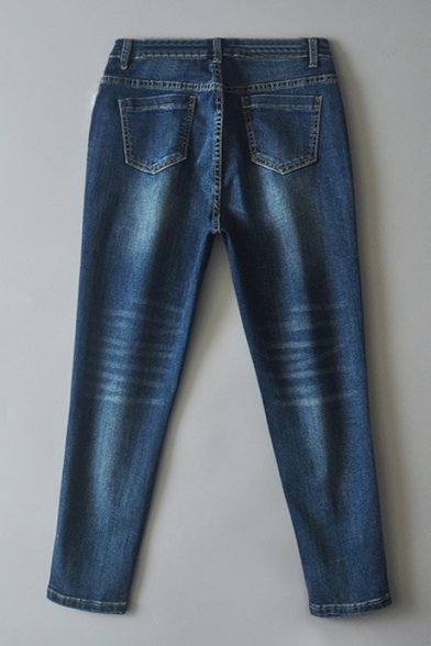 New Trendy Striped Side Zip Fly Cropped Jeans