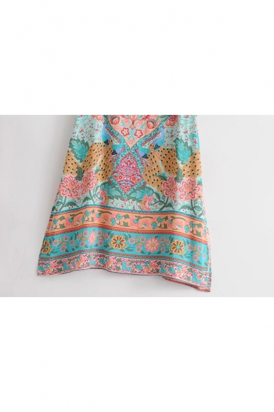Pohemian Floral Print Split Side A-Line Maxi Skirt