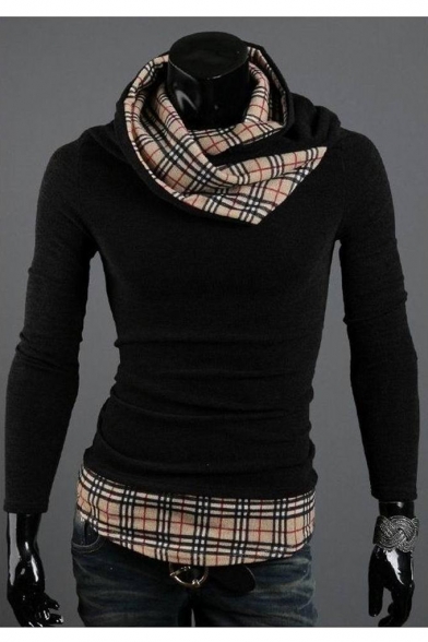 Fashionable Draped Neck Patchwork Long Sleeve Sweater