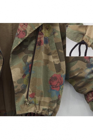 Hot Fashion Camouflage Floral Print Long Sleeve Zipper Jacket