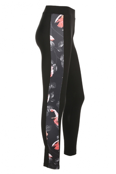 New Trendy Floral Print Elastic Waistband Skinny Yoga Leggings