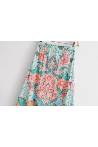 Pohemian Floral Print Split Side A-Line Maxi Skirt