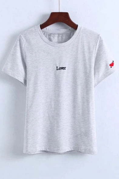 Simple Letter & Sweetheart Print Round Neck Short Sleeve Leisure T-Shirt