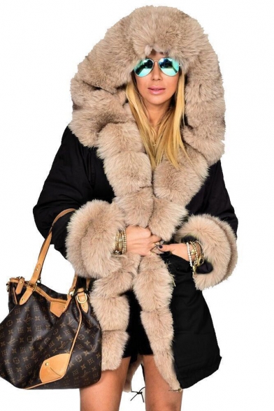 Warm Faux Fur Trimmed Over-Sized Hooded Quilted Longline Coat
