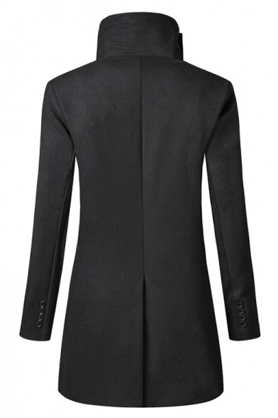 Warm High Neck Single Breasted Long Sleeves Slim-Fit Longline Coat