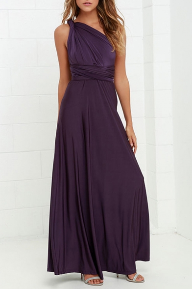 Chic Plunge Neck Open Back Simple Plain Maxi Dress with Multi-Way Strap