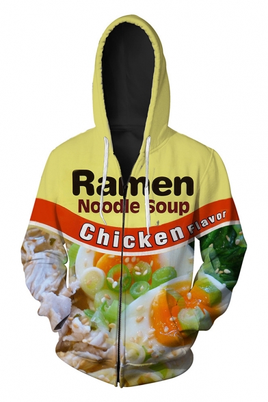 

Delicious Ramen Egg Noodle Soup Letter Food Pattern Zippered Hoodie with Pockets