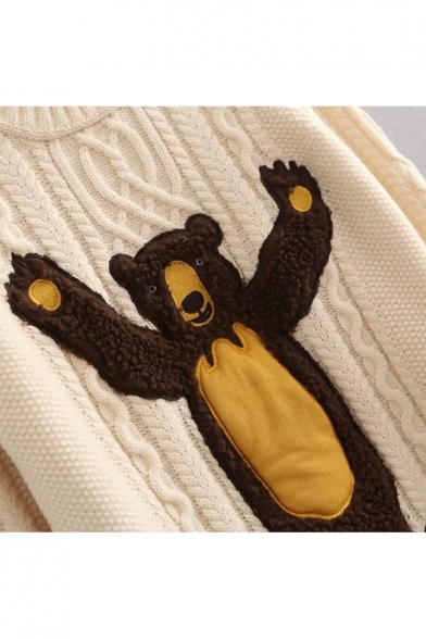 Lovely Bear Pattern Long Sleeve Round Neck Pullover Sweater