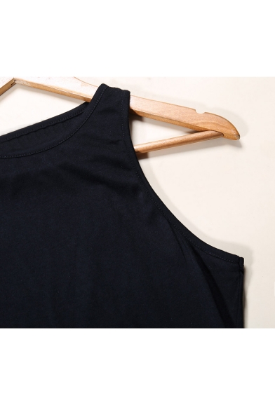 Simple Plain Split Side Asymmetric Hem Sleeveless Midi Dress