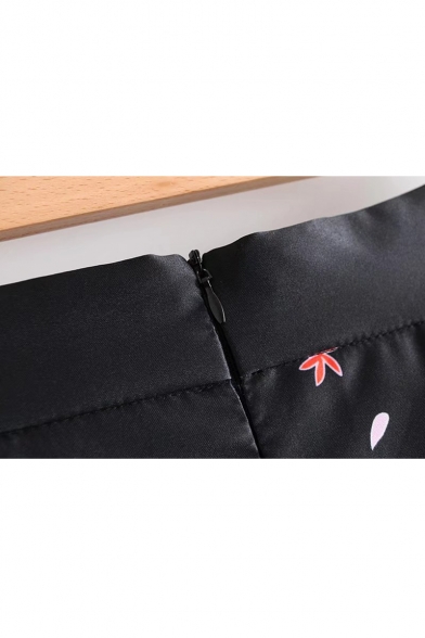 Trendy Letter Print High Waist Zipper Back Midi A-line Skirt