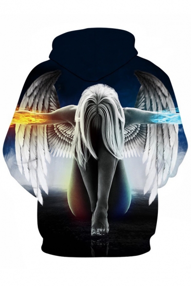 Fancy 3D Digital Angel Wings Woman Printed Long Sleeves Pullover Hoodie with Pocket