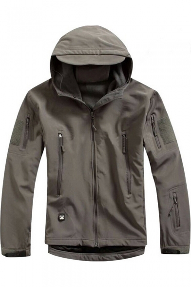 Simple Men's Plain Long Applique Sleeve Outdoor Hooded Coat