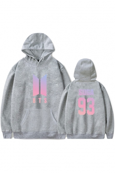 Trendy Letter Number Pattern Long Sleeves Pullover Loose Hoodie with Pocket