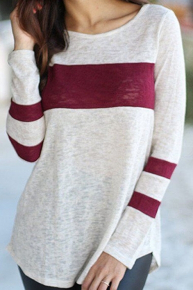 

Chic Color Block Print Long Sleeve Round Neck Tee, Blue;burgundy;light green, LC459576