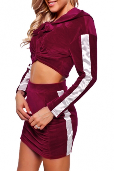 Color Block Striped Long Sleeve Cropped Hoodie Sports Co-ords
