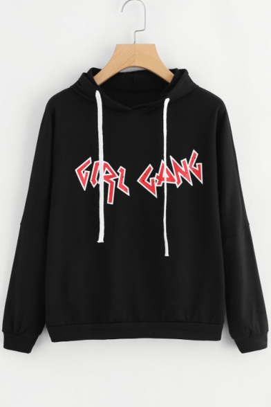 Cool Letter Printed Long Sleeves Pullover Casual Hoodie with Drawstring