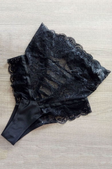 Sexy Bow Strappy Back Lace Panel High Waist Panty