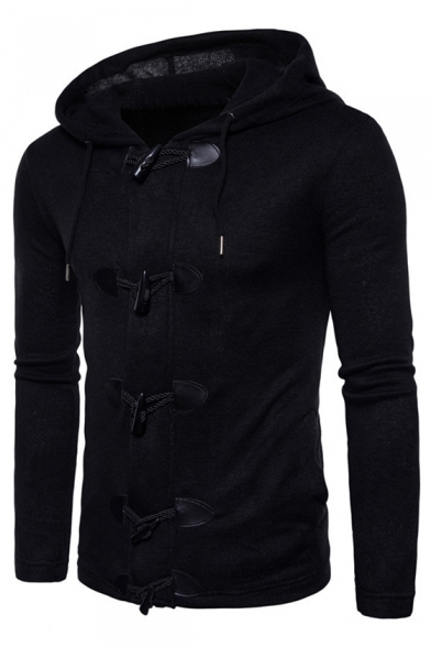 Winter's Fashion Long Sleeves Single Breasted Hooded Plain Coat with Horn Buttons