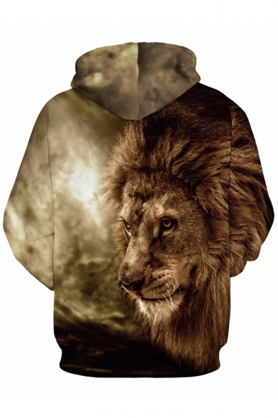 Cool Lion Pattern Long Sleeves Pullover Hoodie with Pocket